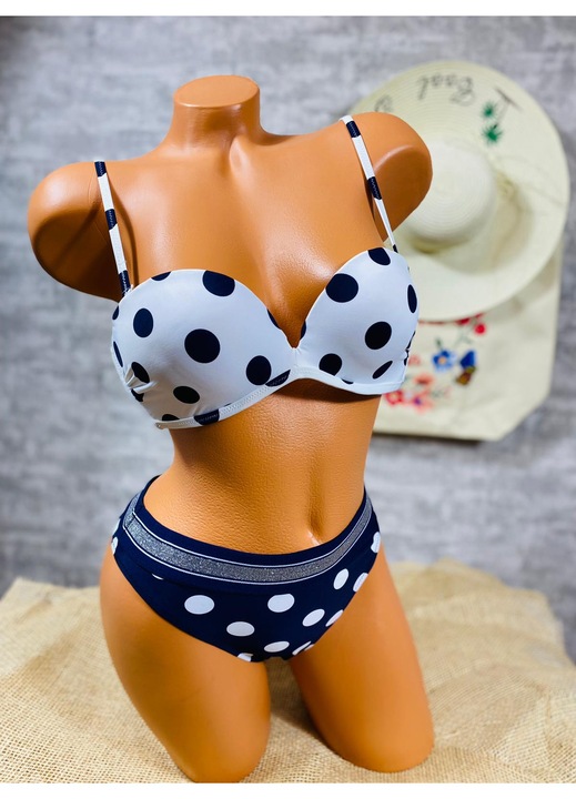 Costum de baie, Doua Piese, Push-up, Buline, Bleumarin/Alb, Alb/Albastru