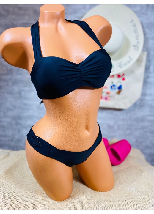 Costum de baie, Doua Piese, Push-up, Negru, Negru