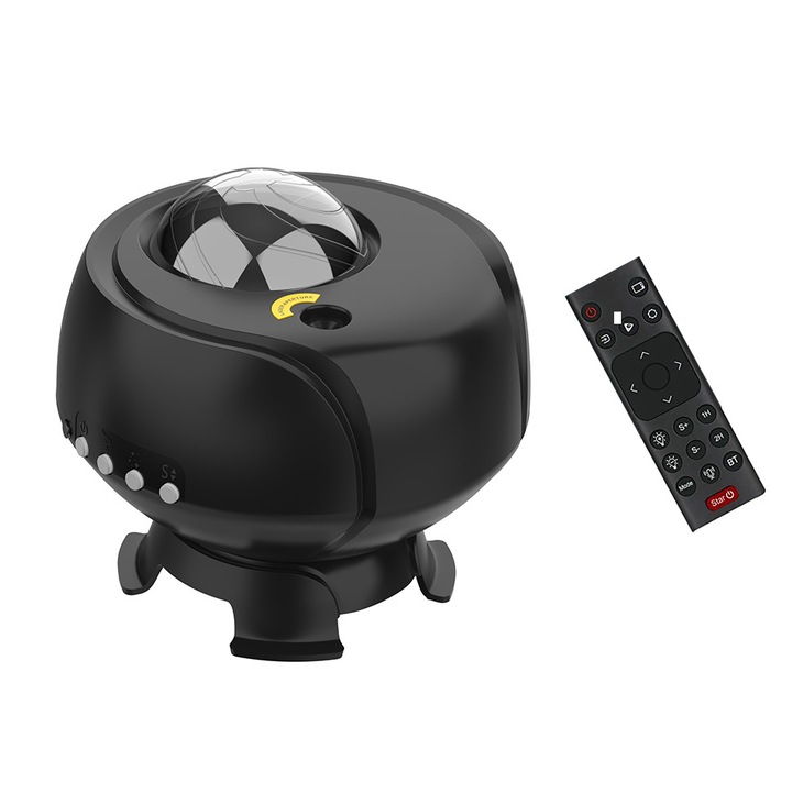 Lampa de veghe tip proiector stele, Galaxie, Rotativ 360, Control Vocal, galaxii pentru camera, Bluetooth cu boxa integrata, Temporizator, forma Nebula, LEIISVK, Negru