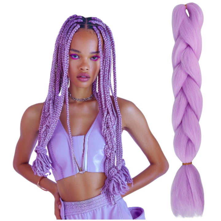 Extensii De Par Sintetice, Fara Pietre, Fibre Sintetice De Inalta Calitate, Violet Liliac, Posibilitate De Coafare La Cald, Banda De Sus Pentru Montare Usoara, 120 cm
