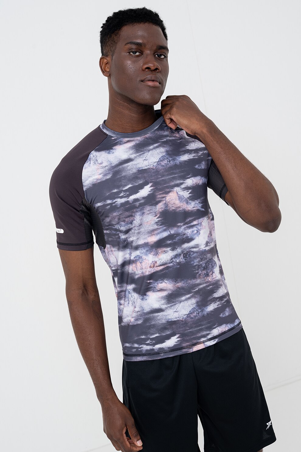 EA7, Tricou super slim fit cu maneci raglan, Alb, Gri, Violet, L