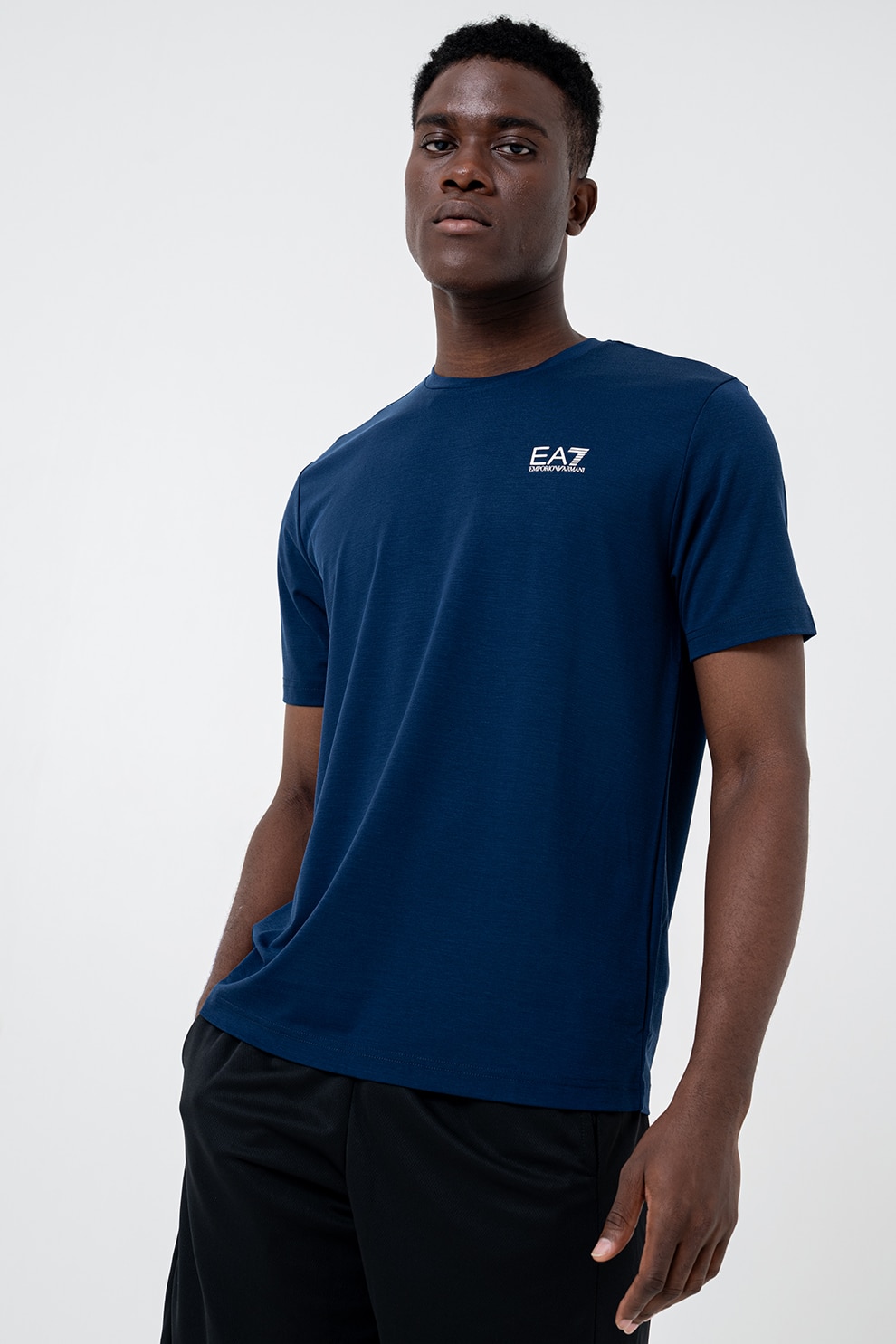 EA7, Tricou cu decolteu la baza gatului si detaliu logo, Albastru royal, M