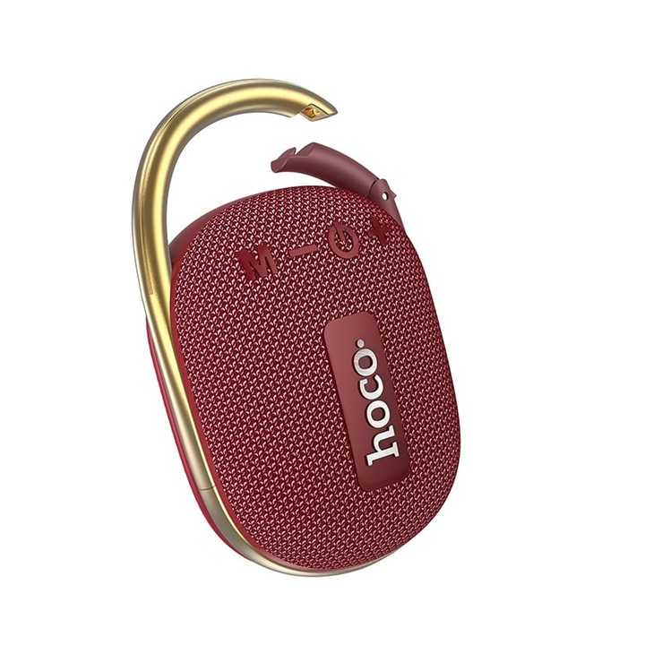 Selani Premium Hoco hordozható hangszóró, 5W, Bluetooth 5.3, vezeték nélküli mikrofon, TF kártya, USB, FM, TWS, bordó