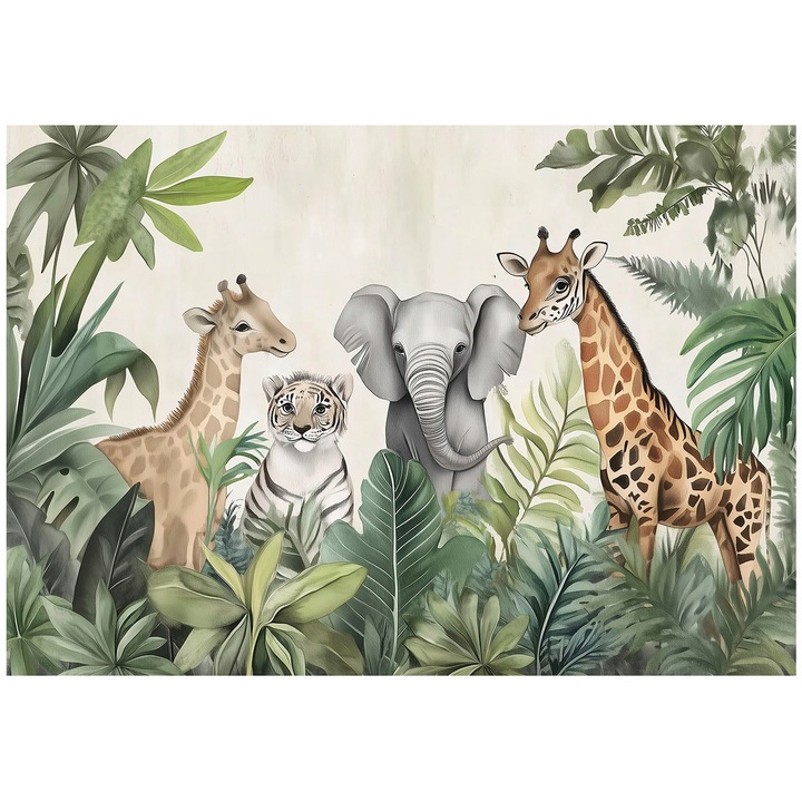 Фототапет Деца, джунгла, животни, гора, модерен, за стена, за деца, тапет, стена, декорация, 250x175 см, 15682VX5