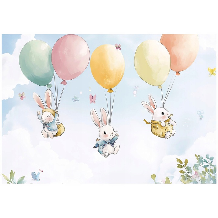 Fotótapéta Gyerekek, nyulak, állatok, felhők, modern, falra, gyerekeknek, tapéta, fal, dekoráció, 250x175 cm, 15694VX5