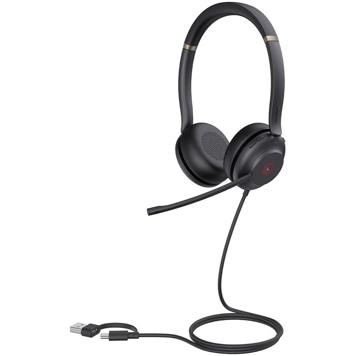 Casti PC Yealink UH37, conectivitate USB-C/A, microfon dual, noise cancellation, drivere 35mm