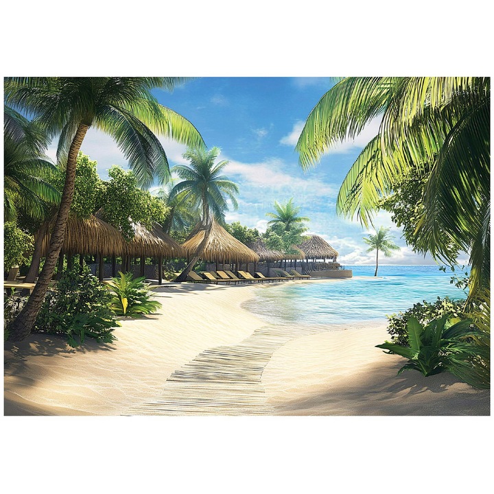 Fototapet 3D, palmieri, mare, plaja, modern, pentru perete, pentru camera, tapet, pentru living, perete, decorare, 350x250 cm, 15696VX7