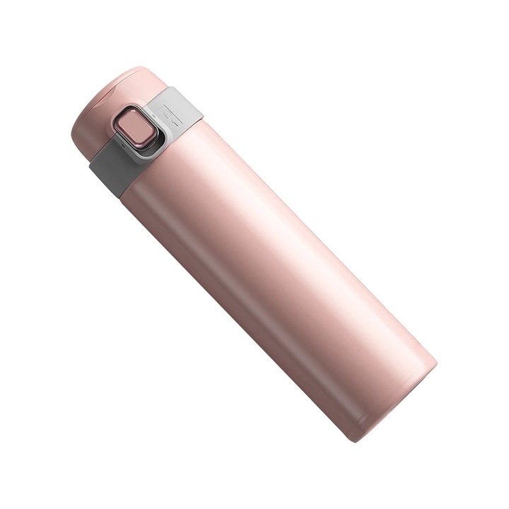 Cana termos YANYXR, inox, cu maner si capac, roz, 23.3x6.3cm