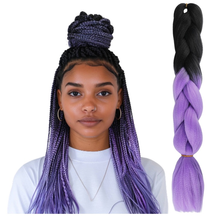 Impletituri Artificiale, Ponik'S, Fibre Rezistente La Caldura, Ombre Negru Violet, Usor De Impletit, Rezultat De Lunga Durata, 120 cm, Multicolor, 100 g