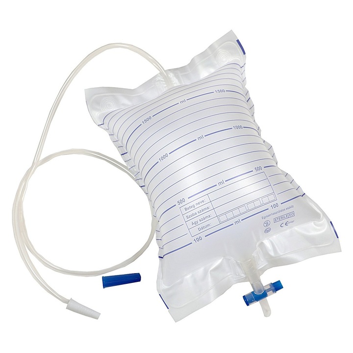 Sac colector de urina Mediszintech, steril, capacitate 2 L, cu valva de golire in T