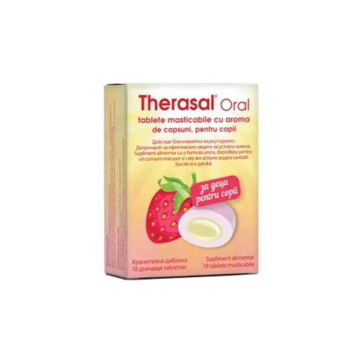 Tablete masticabile cu aroma de capsuni Therasal Oral, 18 bucati, Vedra