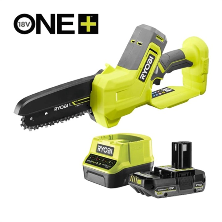 Мини верижен трион Ryobi 18V One Plus™ 15 см, 1x 2.0Ah батерия, зарядно устройство - RY18PS15A-120