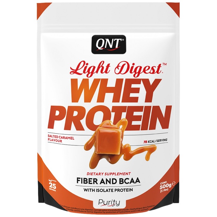 Хранителна добавка QNT Light Digest Whey Protein, Солен карамел, 500 грама