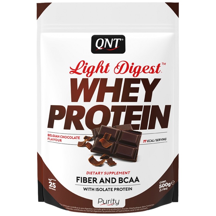 Хранителна добавка QNT Light Digest Whey Protein, Белгийски Шоколад, 500 грама