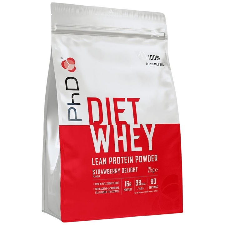 Хранителна добавка PhD Nutrition Diet Whey Protein, Ягода, 2000 грама