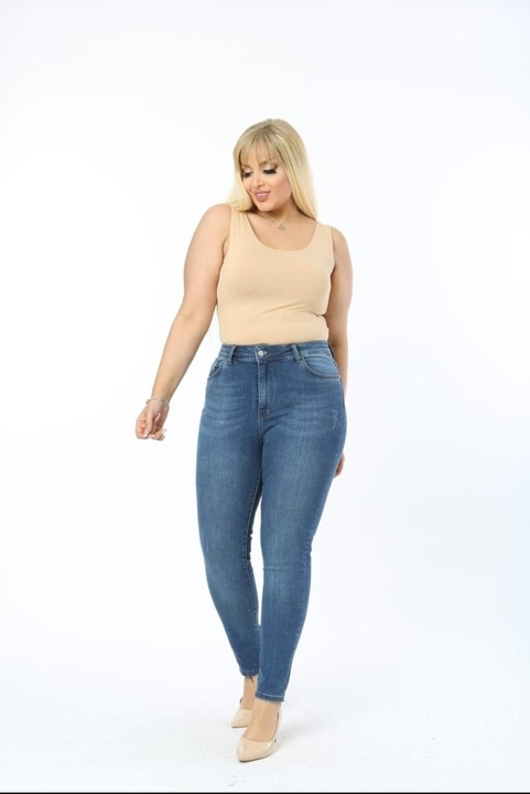 Blugi Dama, Marimi Mari, Model Simplu, Big Size, Slimfit, Albastru, Albastru