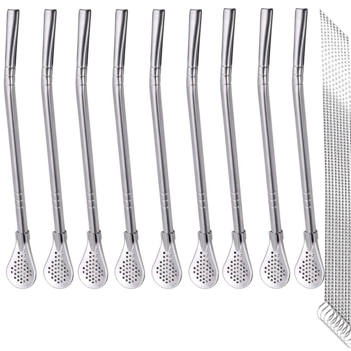 Set 10 paie reutilizabile cu perie curatare Excellent Houseware, Sticla, 20cm, Vanaxalife®, Argintiu