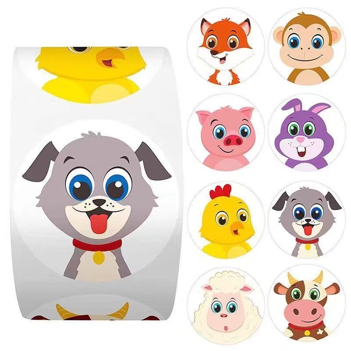 Set 500 Etichete Autoadezive cu Animale pentru Copii, Amigo, Design Frumos, Finisaj Lucios