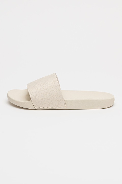 CALVIN KLEIN, Papuci din material textil cu model monograma, Alb fildes, 40