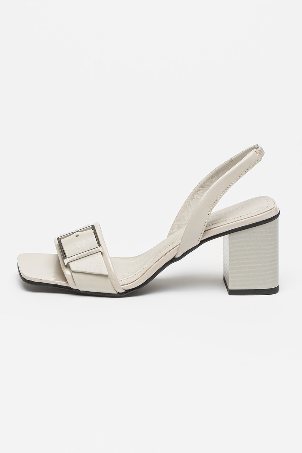 CALVIN KLEIN, Sandale din piele cu toc masiv, Gri, 39