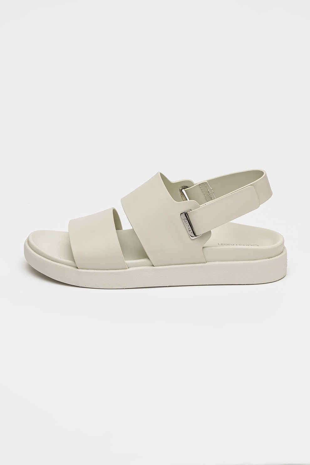 CALVIN KLEIN, Sandale din piele cu inchidere velcro, Alb murdar, Argintiu, 38