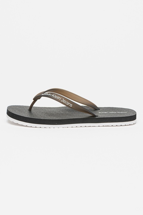 CALVIN KLEIN JEANS, Logós flip-flop papucs, Koptatott fekete, 45