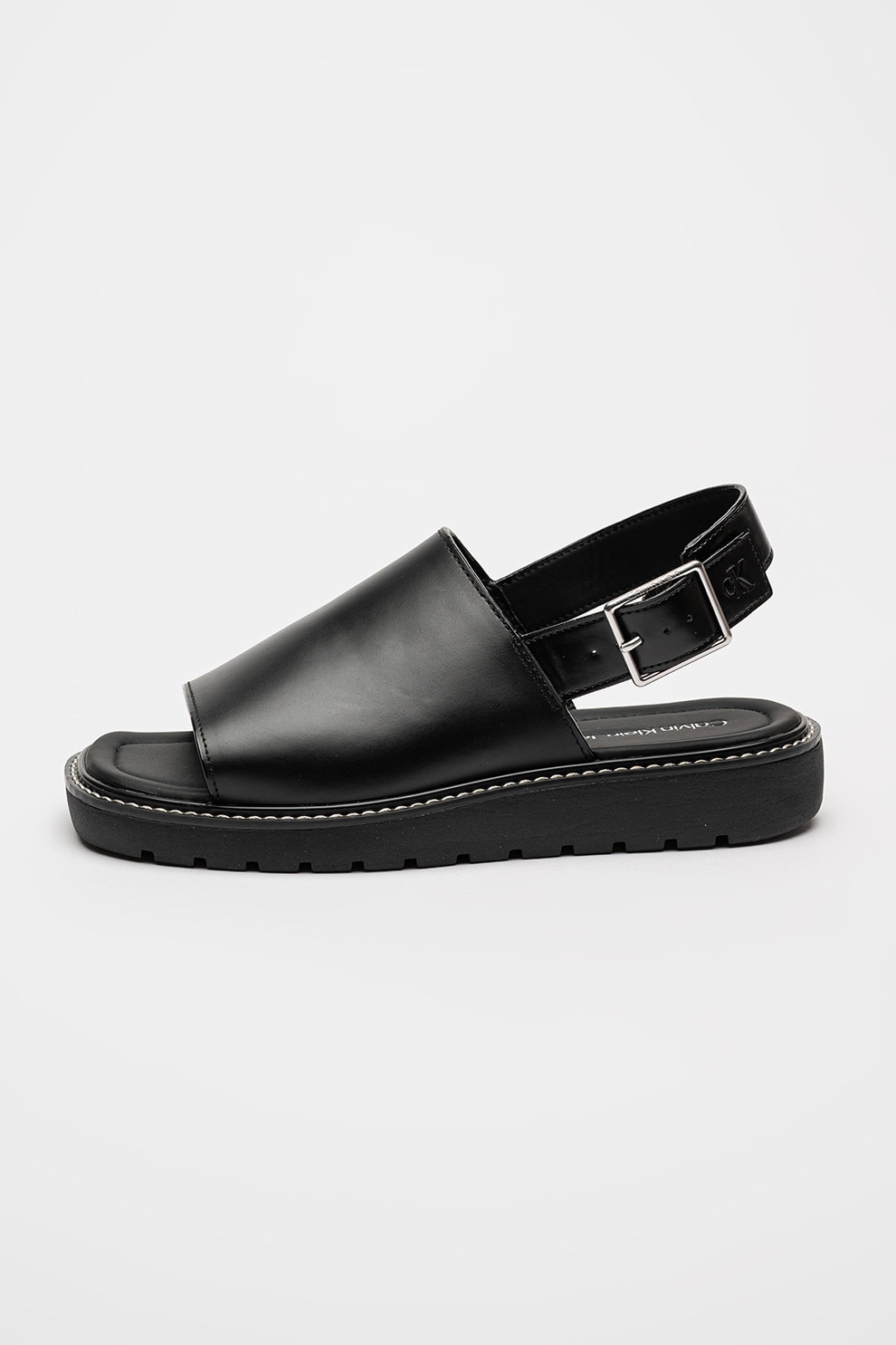 CALVIN KLEIN JEANS, Sandale slingback cu garnituri din piele, Negru, 36