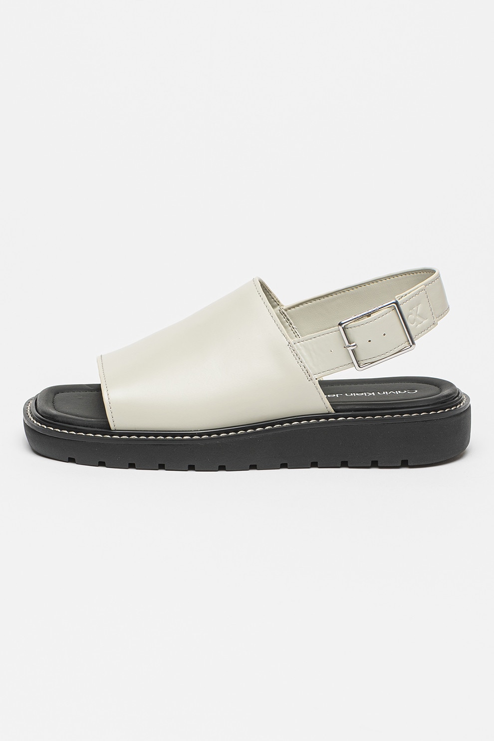 CALVIN KLEIN JEANS, Sandale slingback cu garnituri din piele, Grej, 40