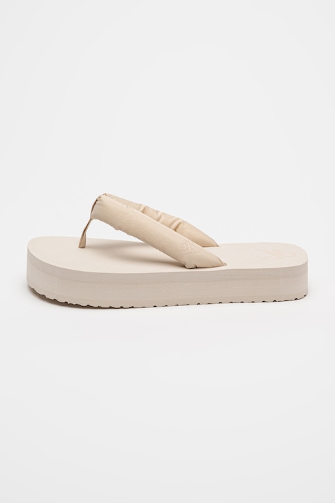 CALVIN KLEIN JEANS, Сатинирани чехли с равна платформа, Бежов, 40