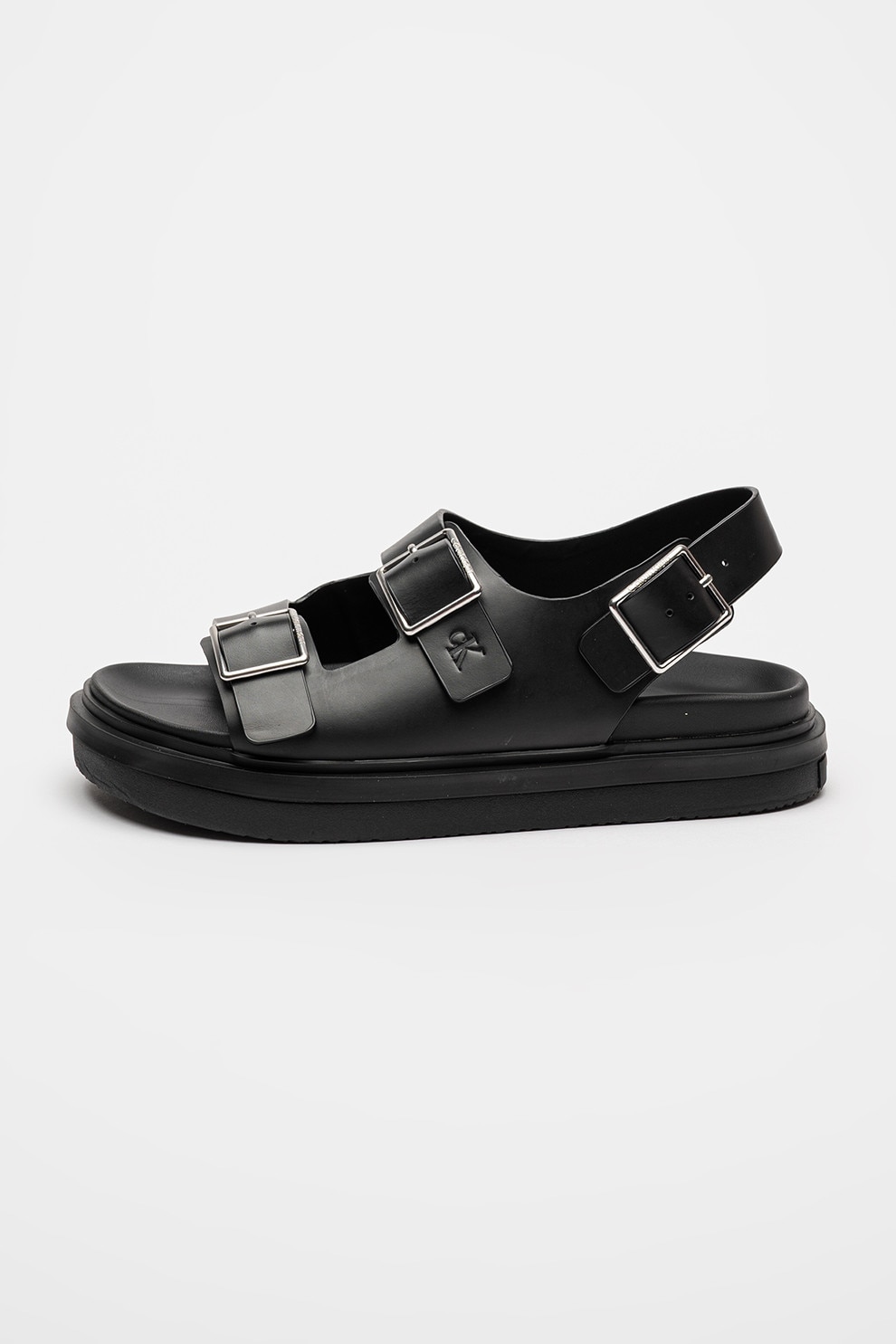 CALVIN KLEIN JEANS, Sandale din piele cu talpa flatform si catarame, Negru, 38