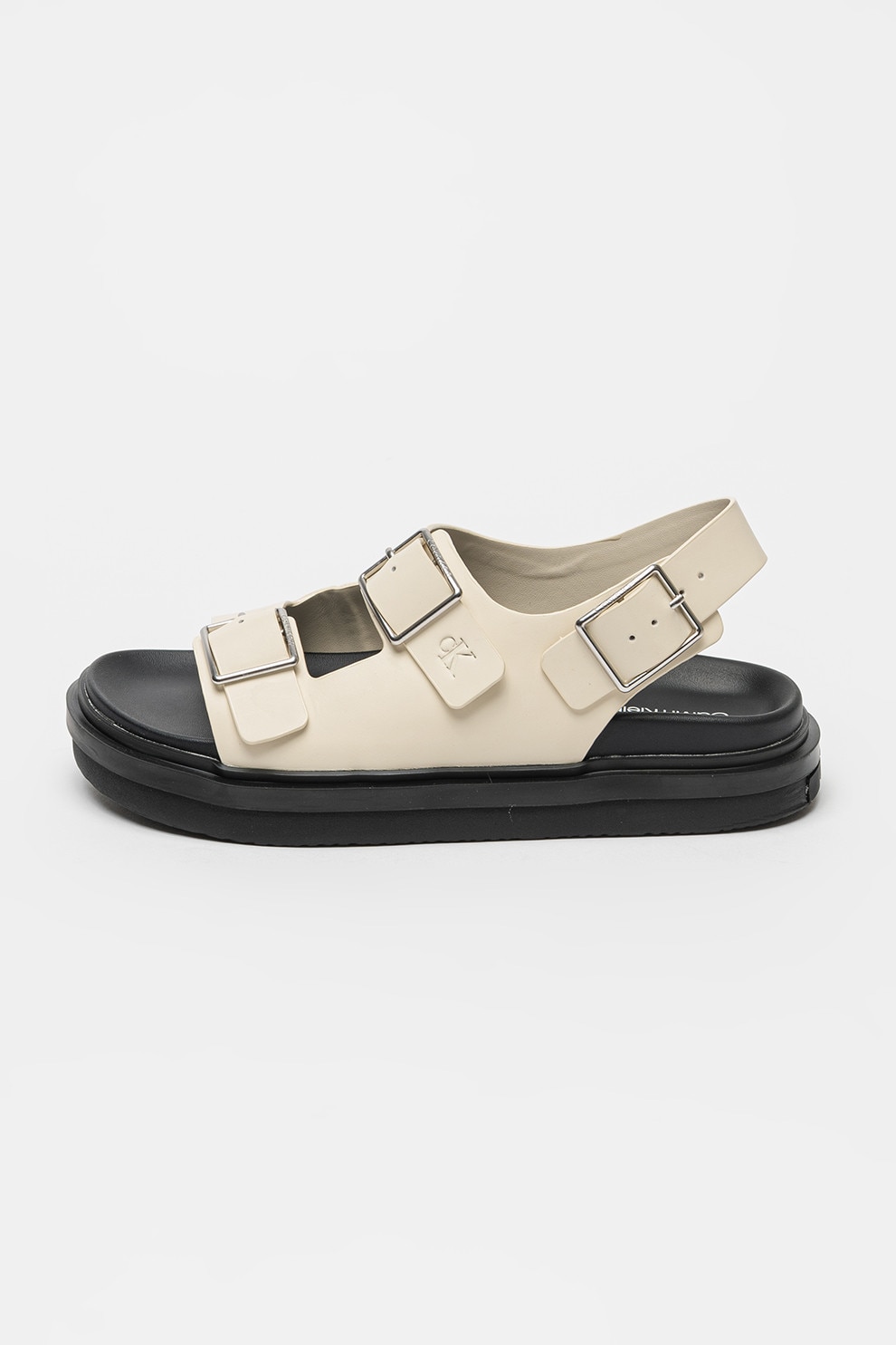 CALVIN KLEIN JEANS, Sandale din piele cu talpa flatform si catarame, Alb fildes, 39