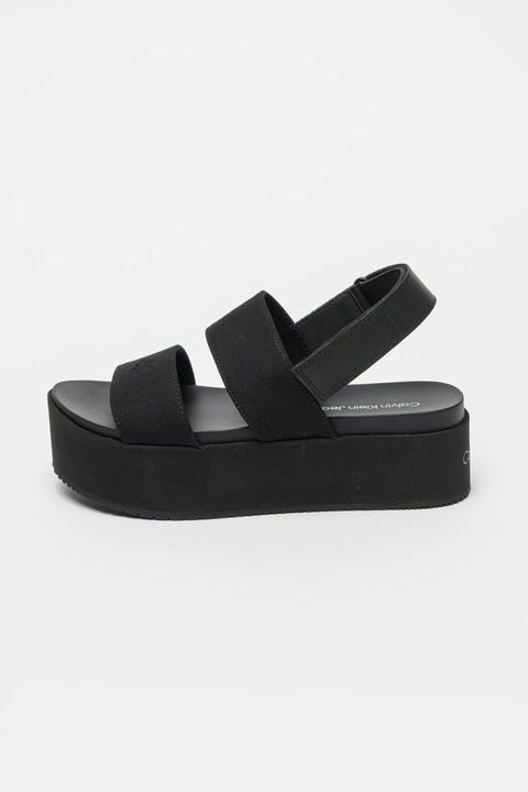 CALVIN KLEIN JEANS, Sandale flatform cu inchidere cu velcro, Negru