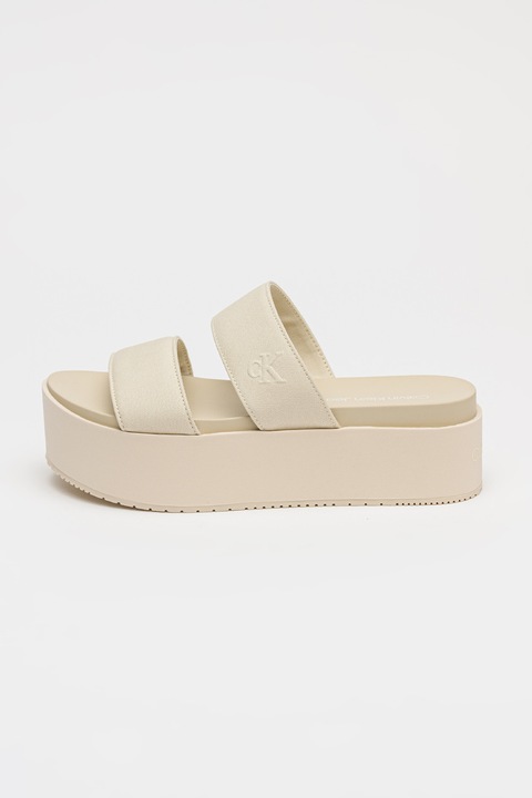 CALVIN KLEIN JEANS, Чехли с равна платформа и двойна каишка, Бежов, 39