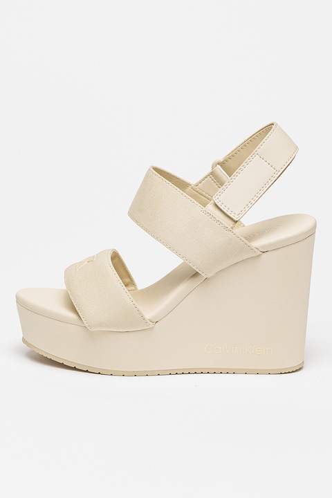 CALVIN KLEIN JEANS, Sandale cu platforma si inchidere cu velcro, Maro taupe deschis, 37