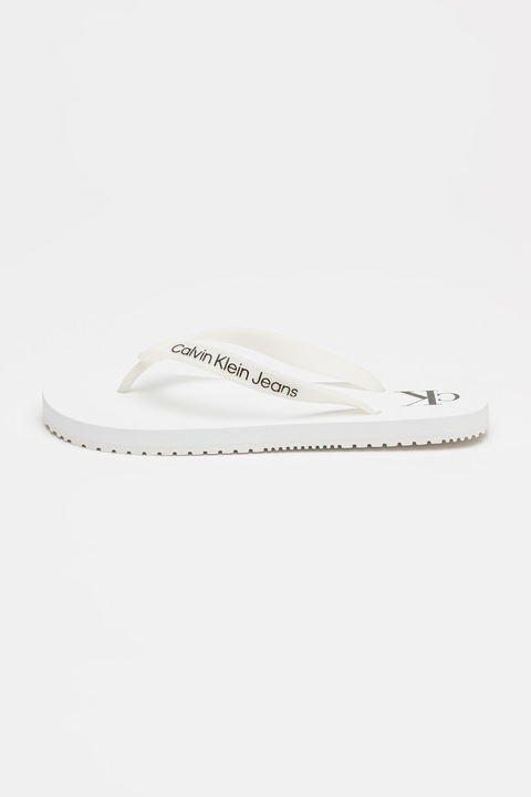 CALVIN KLEIN JEANS, Papuci flip-flop cu detaliu logo, Alb/Negru, 39