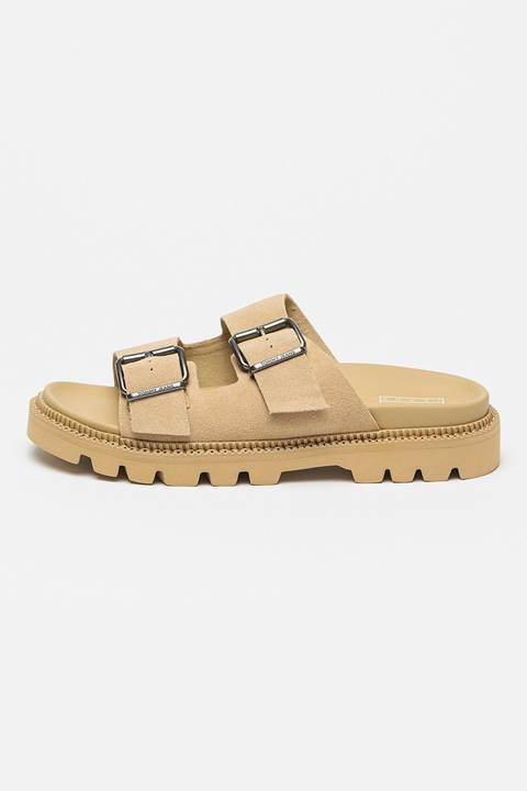 Tommy Jeans, Papuci din piele intoarsa cu catarame, Maro camel