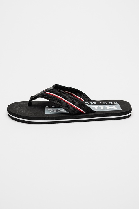 Tommy Hilfiger, Flip-flop papucs hímzett pánttal, Piros/Fekete, 40