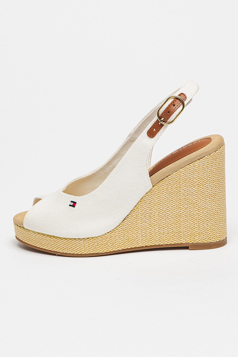 Tommy Hilfiger, Sandale slingback cu talpa wedge Flag, Alb, 37