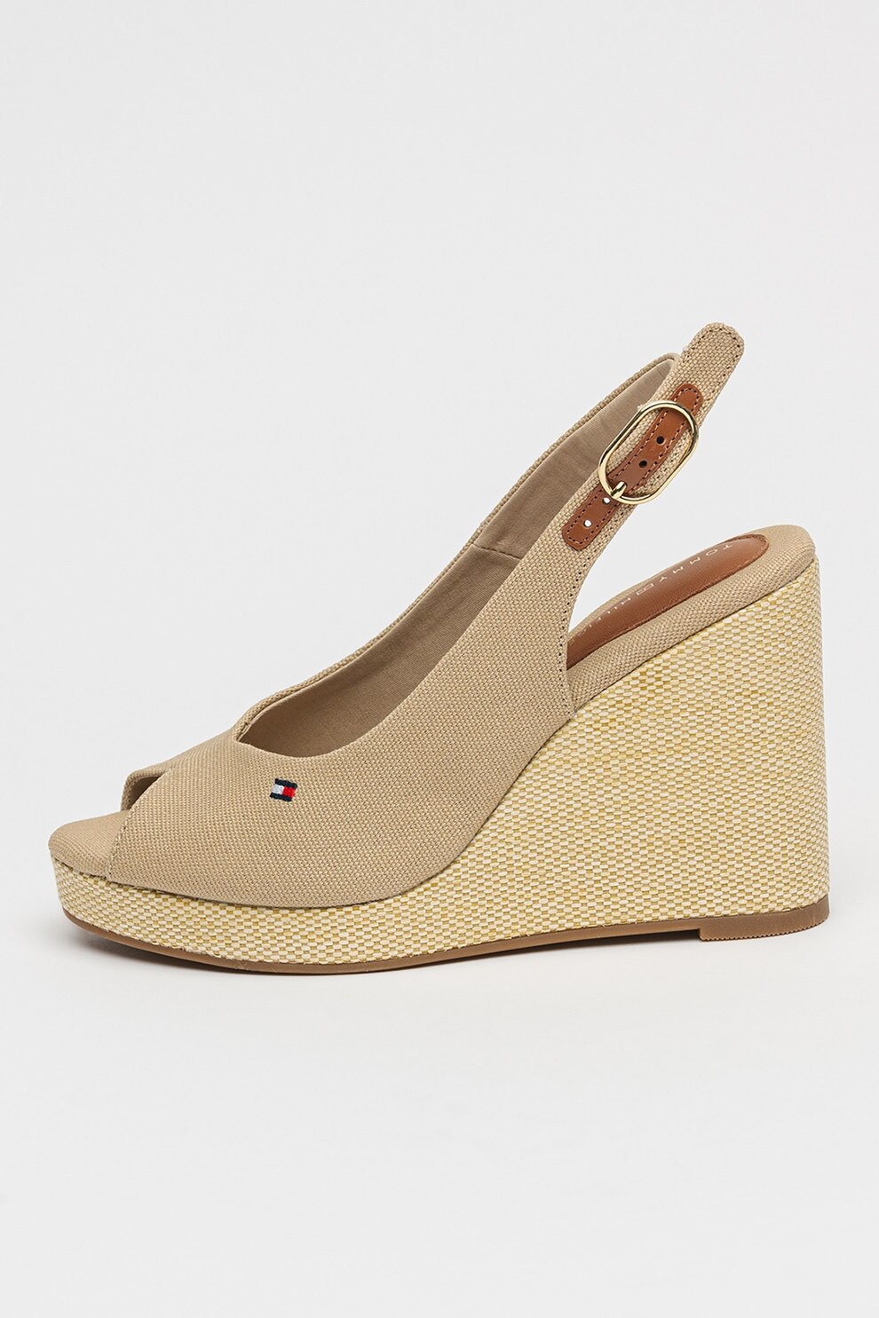 Tommy Hilfiger, Sandale slingback cu talpa wedge Flag, Bej, 38