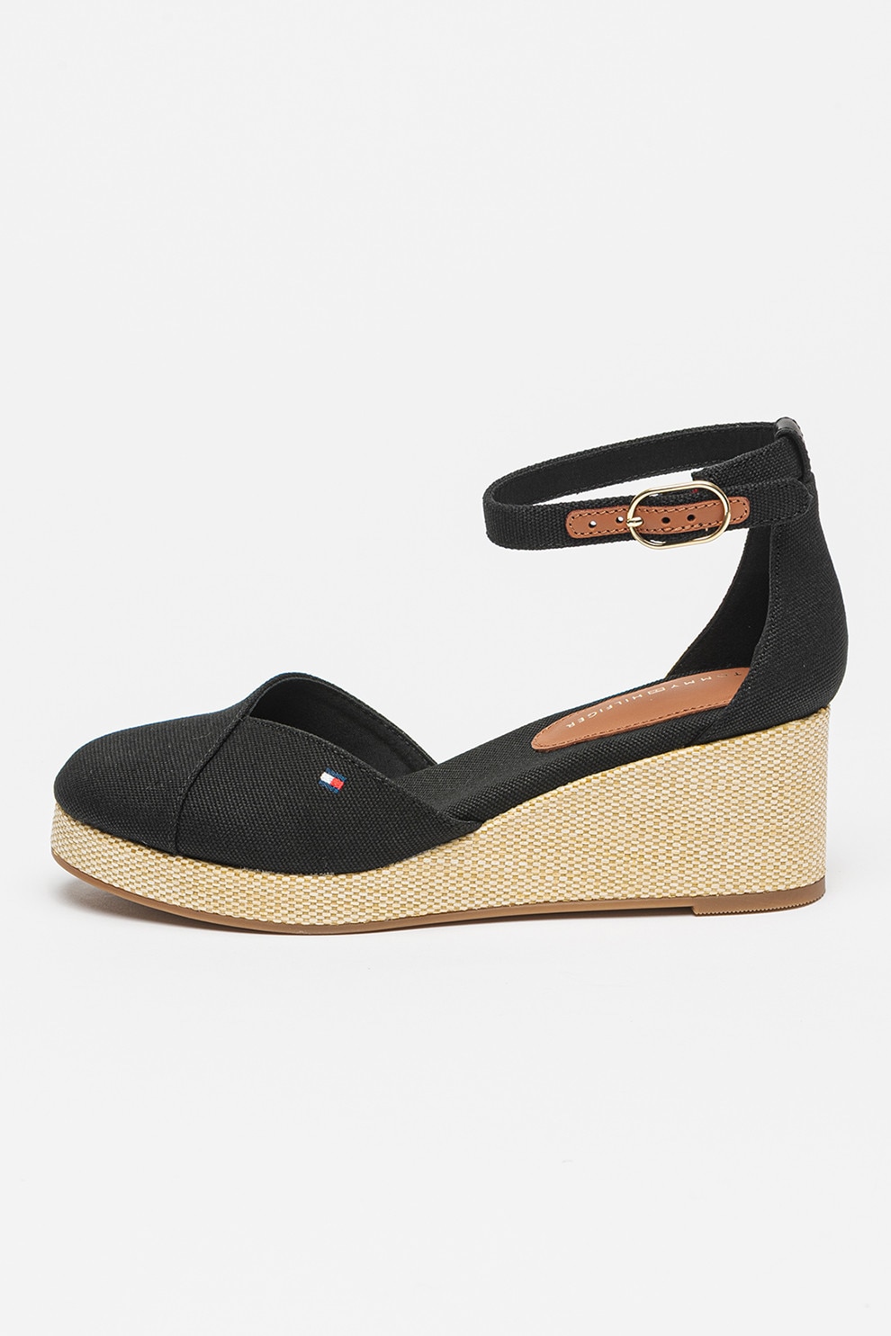 Tommy Hilfiger, Sandale cu talpa wedge Flag, Negru, 39