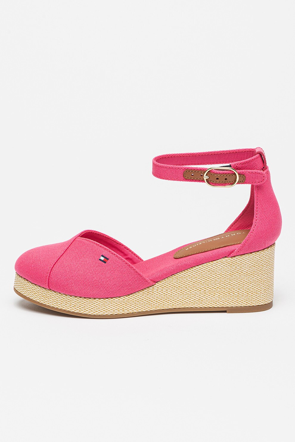 Tommy Hilfiger, Sandale cu talpa wedge Flag, Fucsia, 37