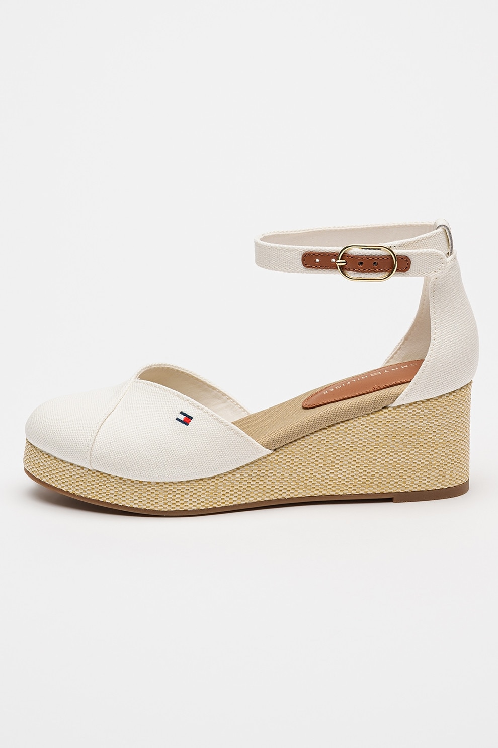 Tommy Hilfiger, Sandale cu talpa wedge Flag, Alb, 39