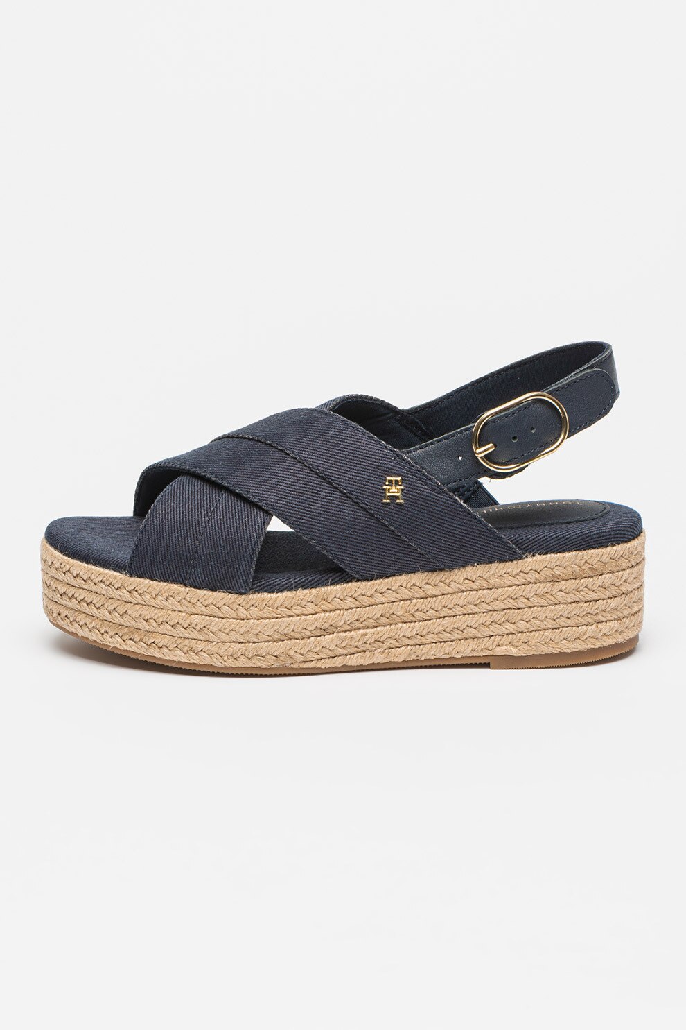 Tommy Hilfiger, Sandale slingback cu talpa wedge, Bleumarin, 40