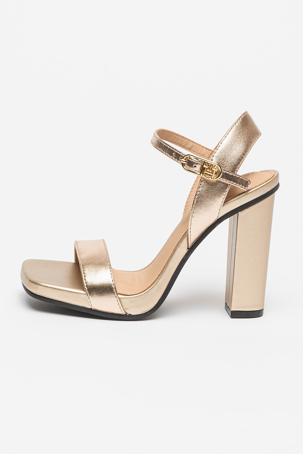 Tommy Hilfiger, Sandale din piele cu toc masiv, Auriu, 38