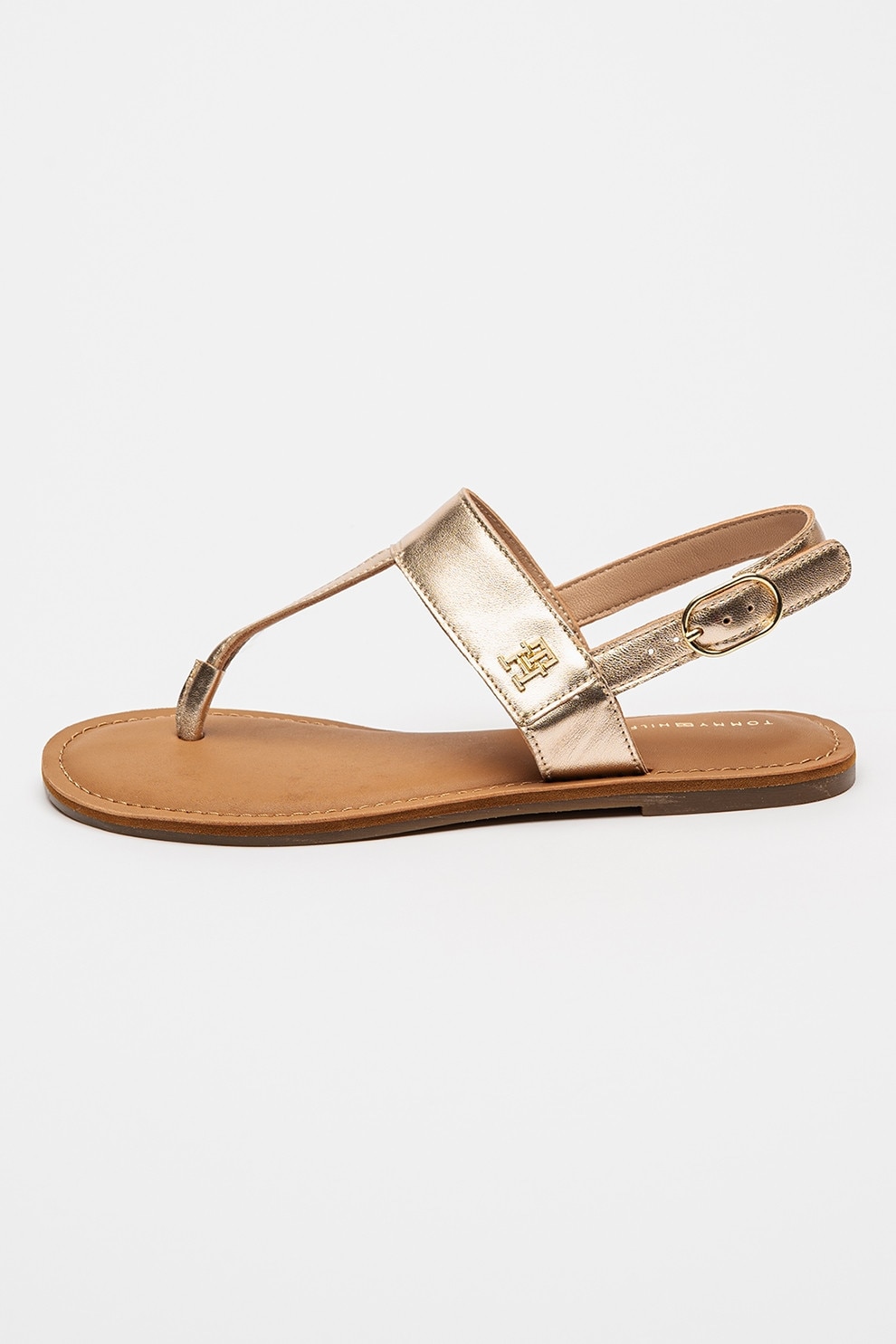 Tommy Hilfiger, Sandale din piele cu bareta separatoare, Auriu, 37