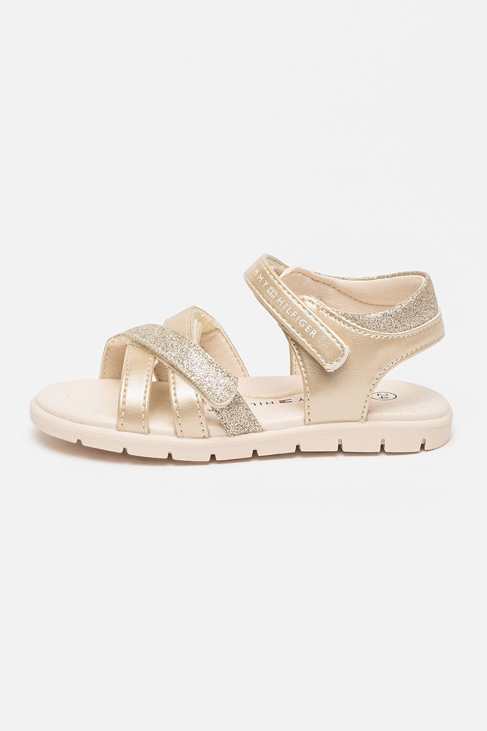 Tommy Hilfiger, Sandale cu inchidere velcro si talpa plata, Auriu, 27 EU