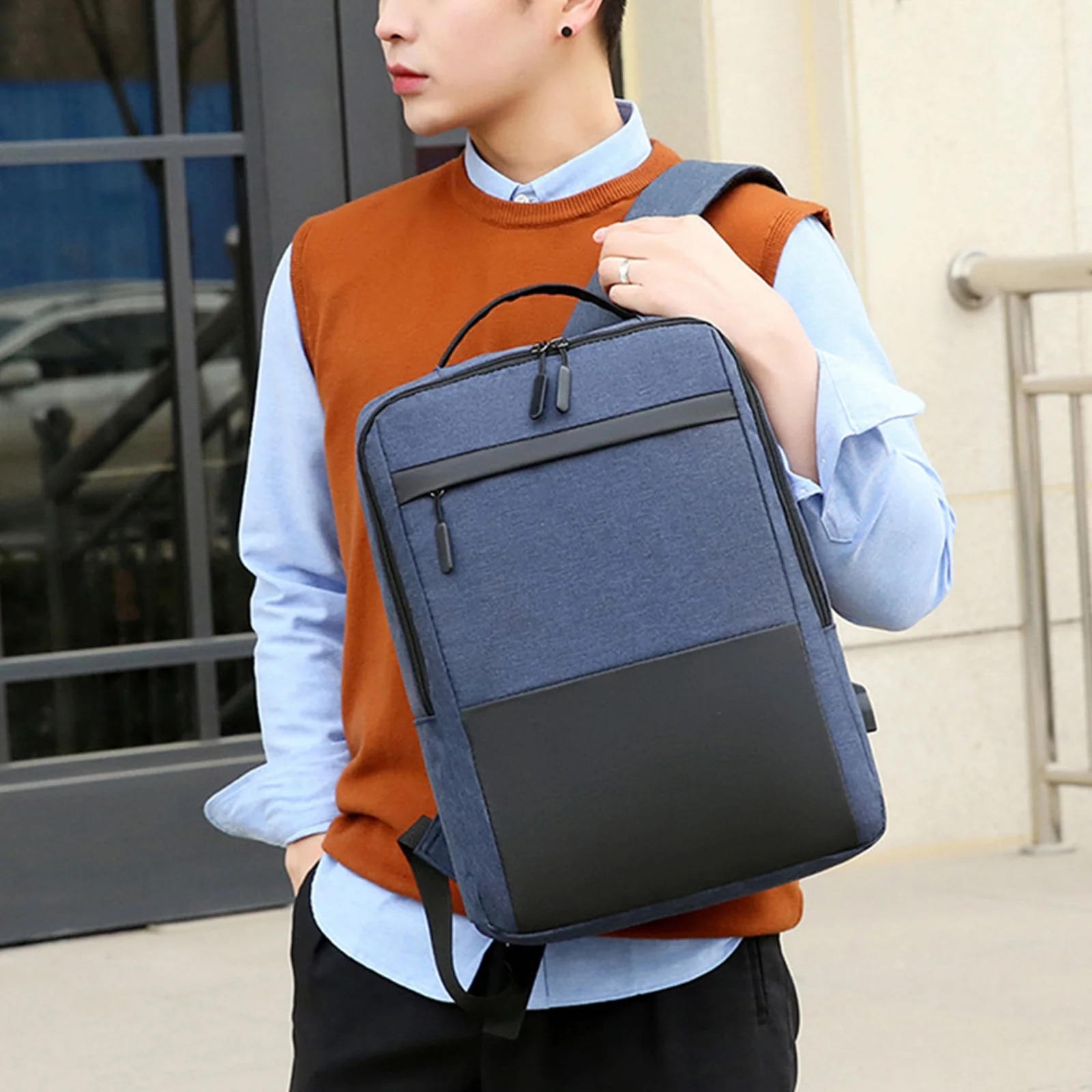 Rucsac business, 15.6 inch, USB, albastru, 44x30x12cm