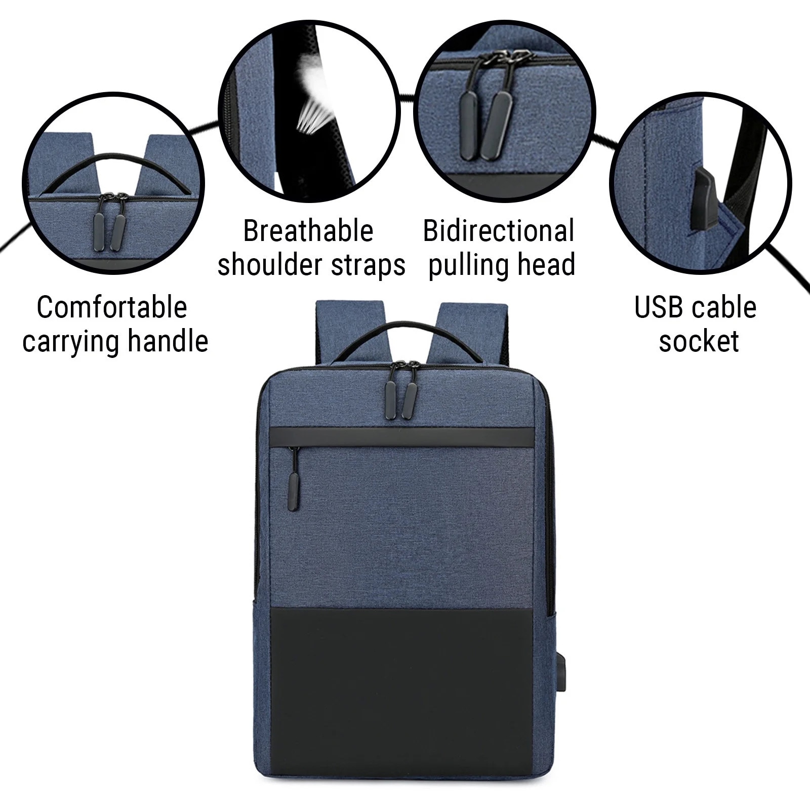 Rucsac business, 15.6 inch, USB, albastru, 44x30x12cm