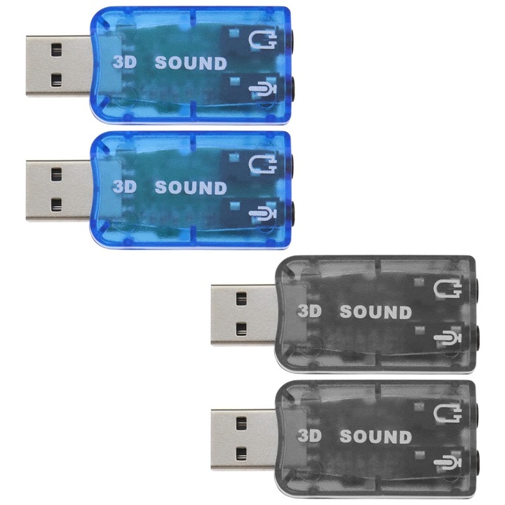 Külső USB 5.1 hangkártya, Be In Your Mind, 4 darabos készlet, 3,5 mm-es jack, 2 fekete, 2 kék