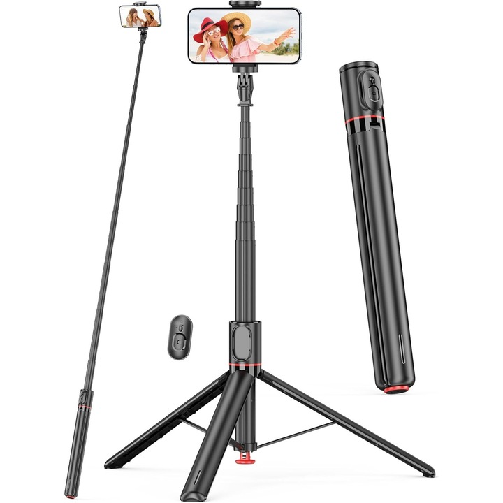 Автоматичен статив, 68", автоматично отваряща се стойка за телефон с магнитно дистанционно управление, многофункционален разтегателен селфи стик, стативи за мобилен телефон, въртящ се на 360°, стабилен селфи стик за видеозапис.